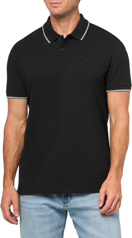 Calvin Klein Men's Stretch Pique Solid Tipped Polo