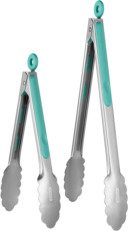 18/8 Stainless Steel Kitchen Tongs: 23+30 Cm Heat Resistant Cooking Tong with Si