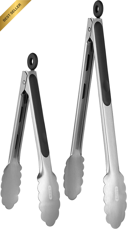 18/8 Stainless Steel Kitchen Tongs: 23+30 Cm Heat Resistant Cooking Tong with Si