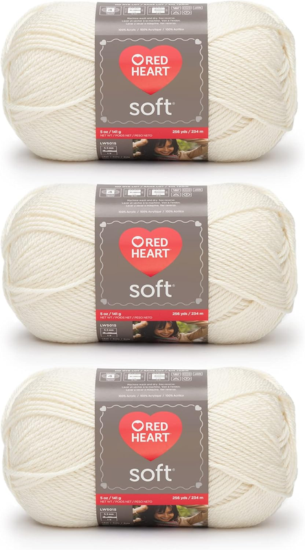Red Heart Soft Yarn for Crocheting and Knitting, off White, 3-Pack