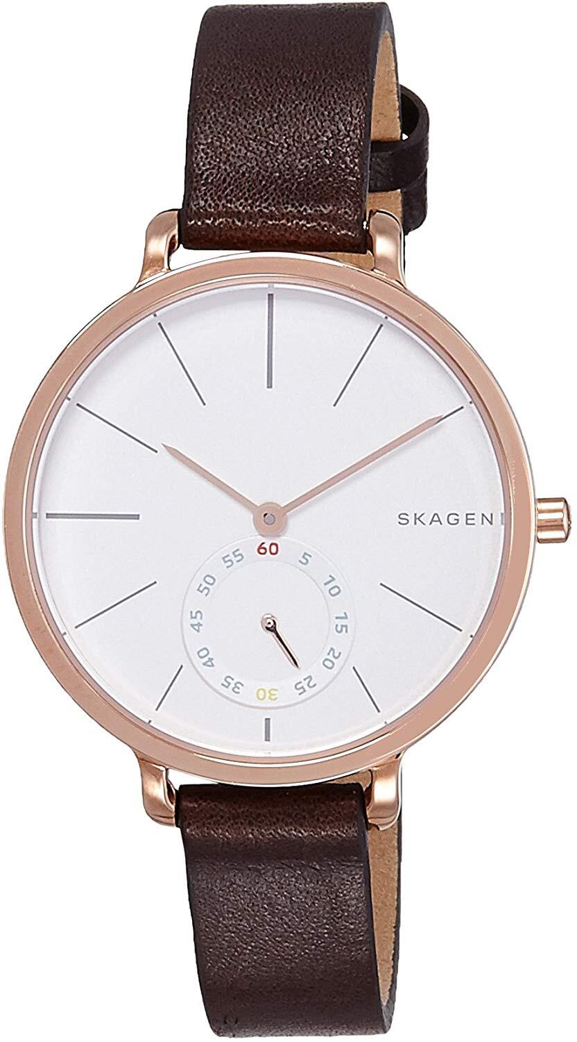 Skagen Hagen White Dial Brown Leather Band Women display picture 3