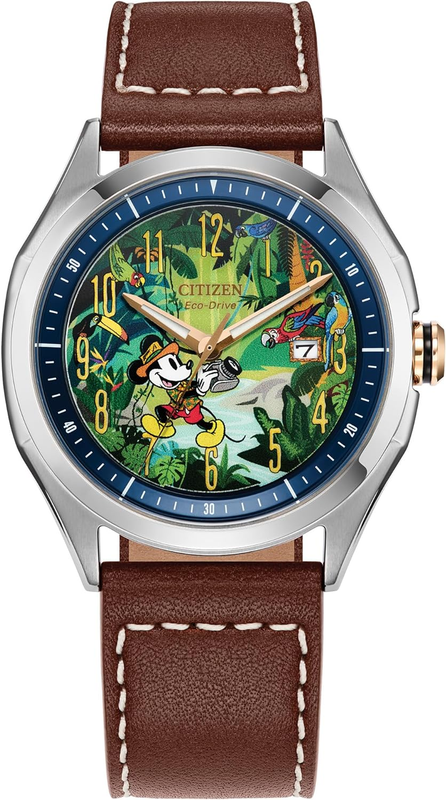 Pre-owned Propét Citizen Men's Eco-drive Disney Mickey Mouse Explorer Stainless Steel Case Watch, In Brown