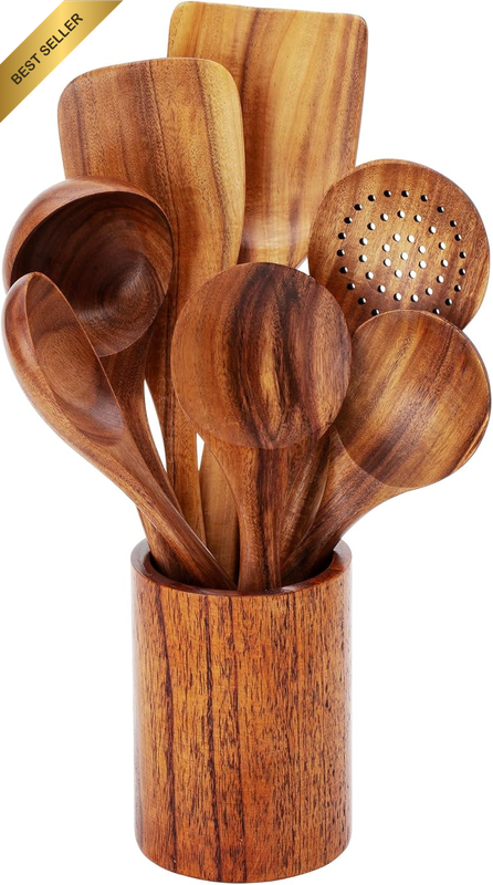 Wooden Spoons for Cooking, 8 Pcs Nonstick Wooden Cooking Utensils Set,Nonstick N