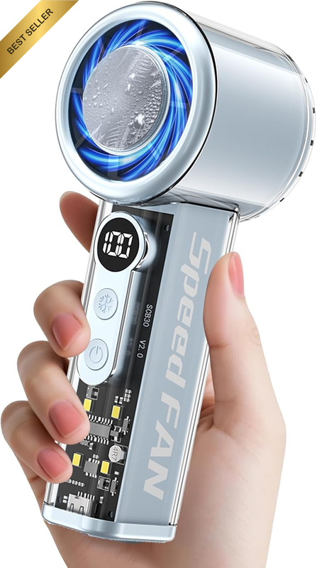 Blue Handheld Portable Turbo Fan with Ice Cooler 3S Instant Cooling to $10^\circ
