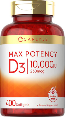 Vitamin D 10000 IU 400 Softgels Value Size Max Potency Non-Gmo, Gluten Free Supp
