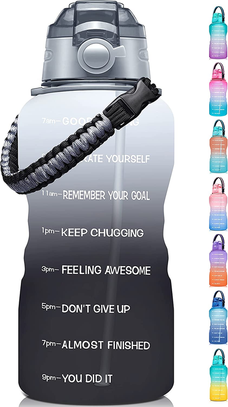 Large 1 Gallon Motivational Water Bottle with Paracord Handle & Removable Straw