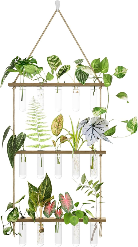 3-Tier Wooden Stand Propagation Station with 15 Glass Tubes for Plant Cuttings a