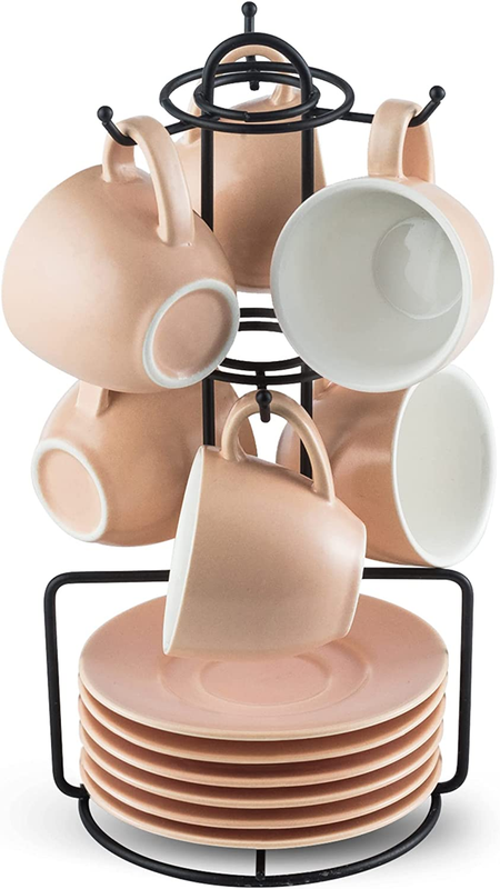 Espresso Cups with Saucers Set, Porcelain Demitasse Cups wit