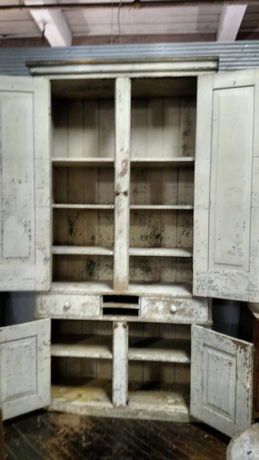 Farmhouse Antique Primitive Early Large Old Step back Cupboard Cabinet Paint