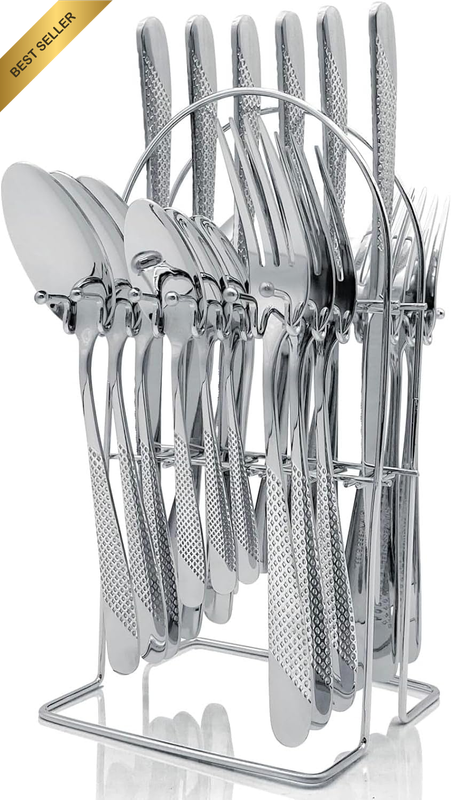 Silverware Cutlery Set 24PC for 6 SS Flatware Holder Antiskid Handle