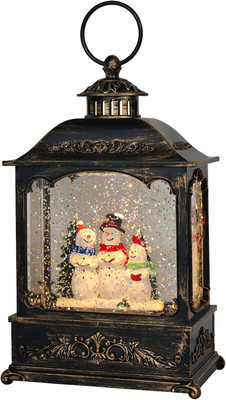Christmas Snowman Snow Globe Lantern Battery Operated Water Swirling Glitter wit