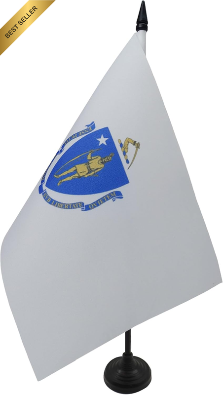 Massachusetts Table Flag 5'' X 8'' - US State of Massachusetts Desk Flag 21 X 14