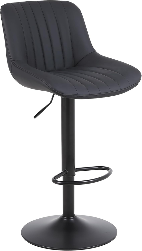 Bar Stools Set of 1, Swivel Counter Height Barstools with Back, Adjustable PU Leather Bar Chairs, Modern Armless Kitchen Island Stool, Black