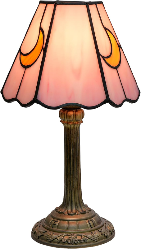 Tiffany Lamp Bedside Table Lamp-Nightstand,Stained Glass Lamp for Bedroom Dorm Living Kitchen, Aesthetic Cute Home Decor Gift (Ofu1170-Pink Moon)