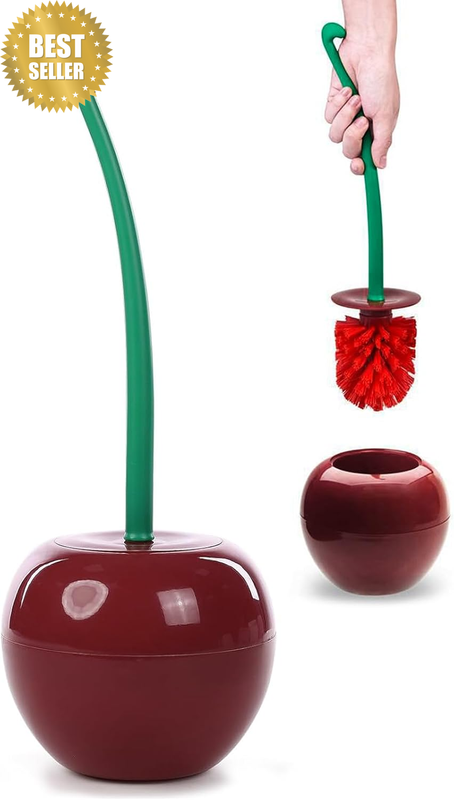 Cherry Shape Toilet Brush with Holder & Long Handle, Creative Bathroom Cleaning