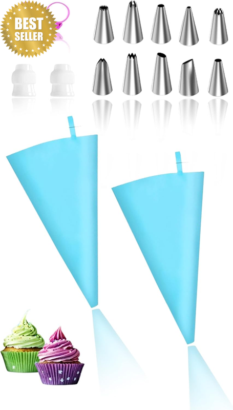 16Pcs Reusable Silicone Piping Bags Tips Set Cake Decorating Baking Kit