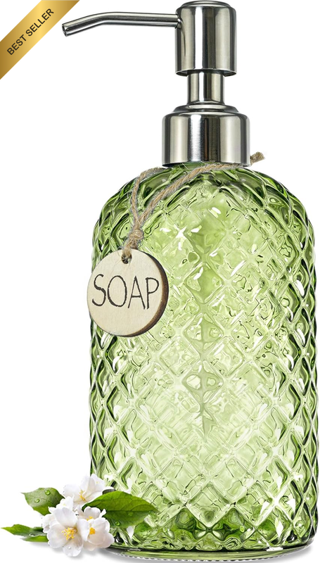18Oz Tea Green Soap Dispenser with Rust Proof Pump, Refillable Glass Soap Dispen
