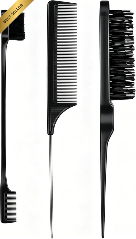 3PCS Slick Back Hair Brush Comb Set, Includes Edge Control Brush, Bristle Brush,