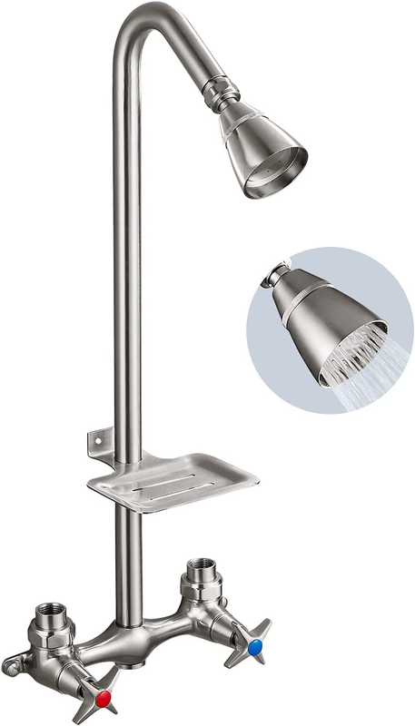 outdoor shower kit Brushed Nickel Double Cross Handle Wall Mounted + Soap Dish
