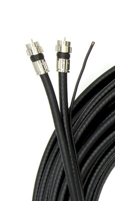 Black 75ft Dual with Ground RG6 Coaxial with Quality Compression Connectors