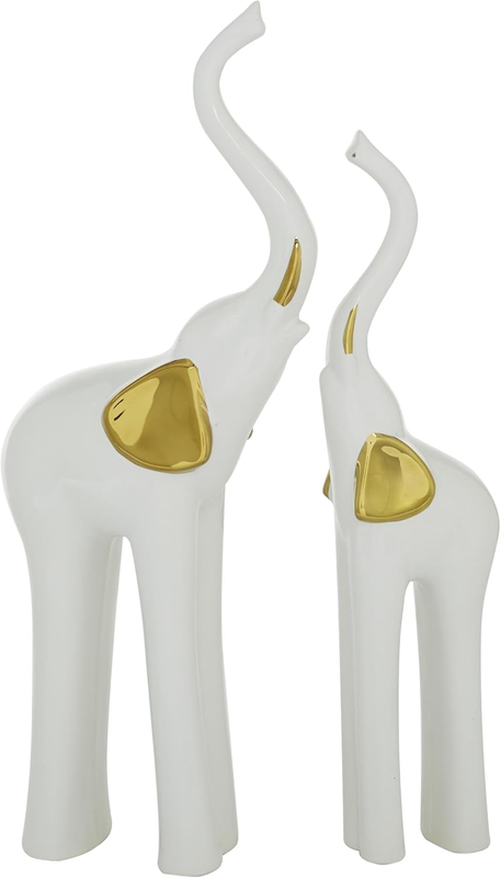 Porcelain Ceramic Elephant Decorative Sculpture Home Decor Statues, Set of 2 Accent Figurines 4