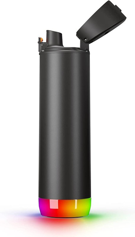 Bluetooth Smart Water Bottle with LED Reminders (21oz, Black) - Track Hydration