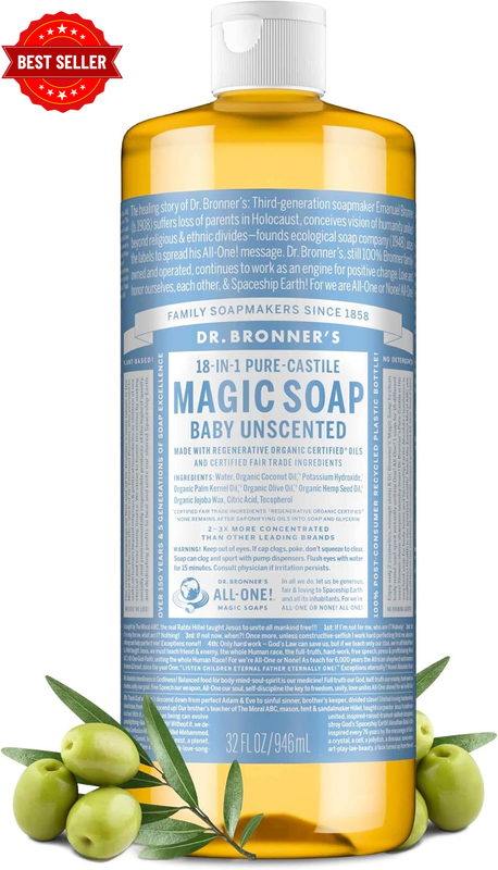18-In-1 Pure Castile Liquid Soap - Baby Unscented, 946Ml | Gentle Fragrance-Free