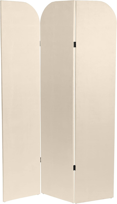 6 Ft. Modern Arch Velvet Room Divider Cream 3 Panel