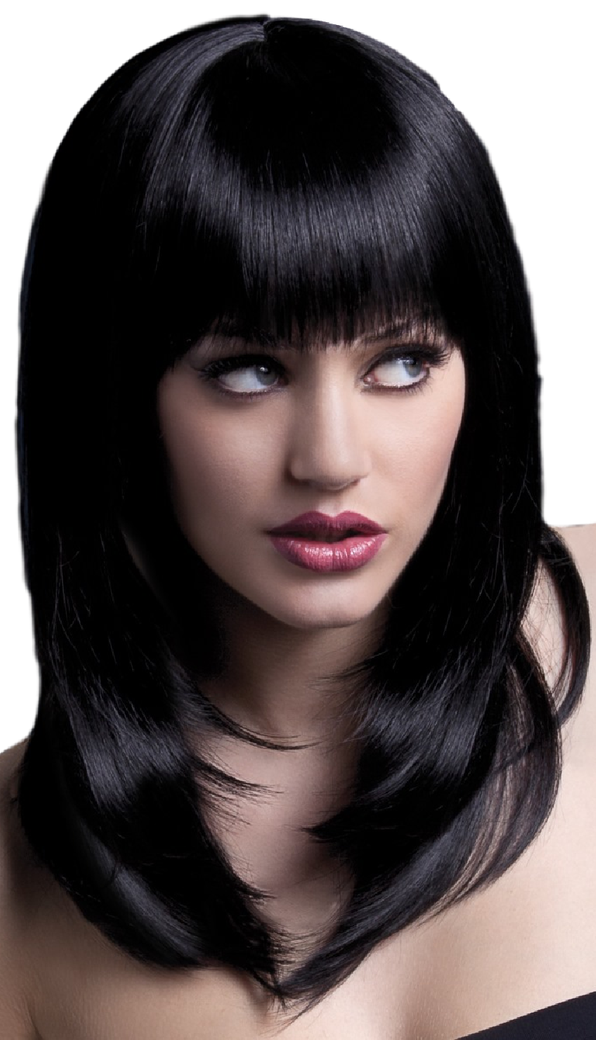 Ladies Black Professional Quality Mid Length Layered W Fringe