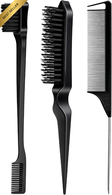 3 Pieces Hair Styling Comb Set Teasing Brush Rat Tail Comb Edge Brush for Edge&B