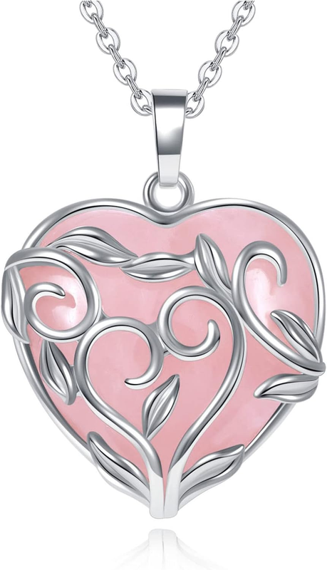 Natural Crystal Heart Necklace Wire Wrapped Reiki Healing Women Gift Box 4 Types
