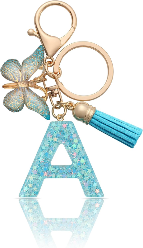 Keychain Letter Keyring Initial Key Chain Woman Blue