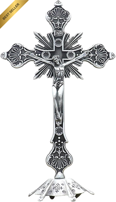 Table Cross Standing Jesus Statue, Catholic Crucifix with Stand for Altar, Table