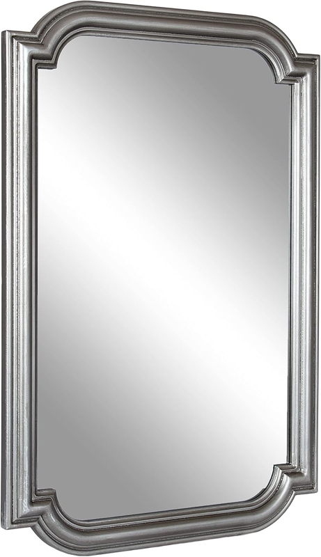 Kinsman Traditional Glam Rectangle Scallop Wall Mirror, 24 X 36, Silver, Decorative Scalloped Wood Mirror with Radius Corners for Vertical or Horizontal Display