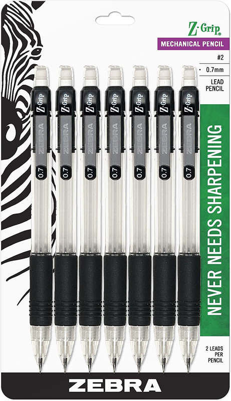 Z-Grip Mechanical Pencil, 0.7Mm Point Size, HB #2 Graphite, Black Grip, 7-Count