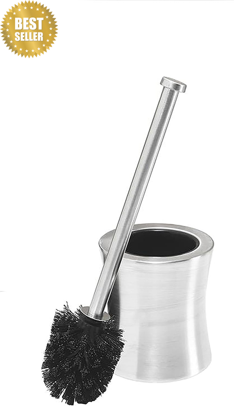 Hour Glass Shape Weighted Bottom Toilet Brush & Holder Set, Heavy Duty Brush, Si