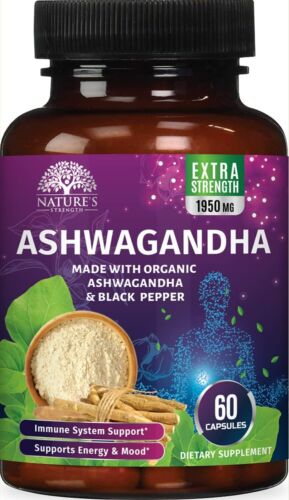 Organic Ashwagandha 1950mg w/ Black Pepper for High Absorption & Stress Support