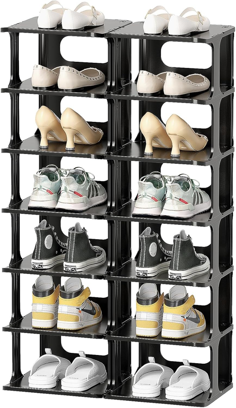 14 Tier Vertical Black Shoe Rack for Front Door Entrance - Tall Shoe Organizer for Small Spaces, Closet Narrow Small Shoe Shelf Cabinet Free Standing Racks Holder Stand