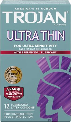 Trojan Condom Sensitivity Ultra Thin Spermicidal, 12 Count