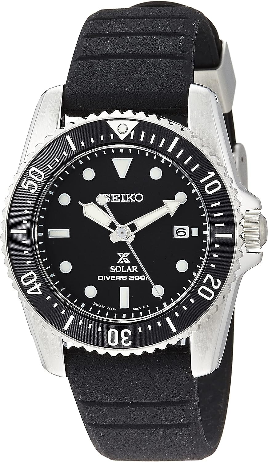Pre-owned Seiko Prospex Sbdn075 Solar Diver Scuba Sapphire Crystal Watch Silicon Band Men