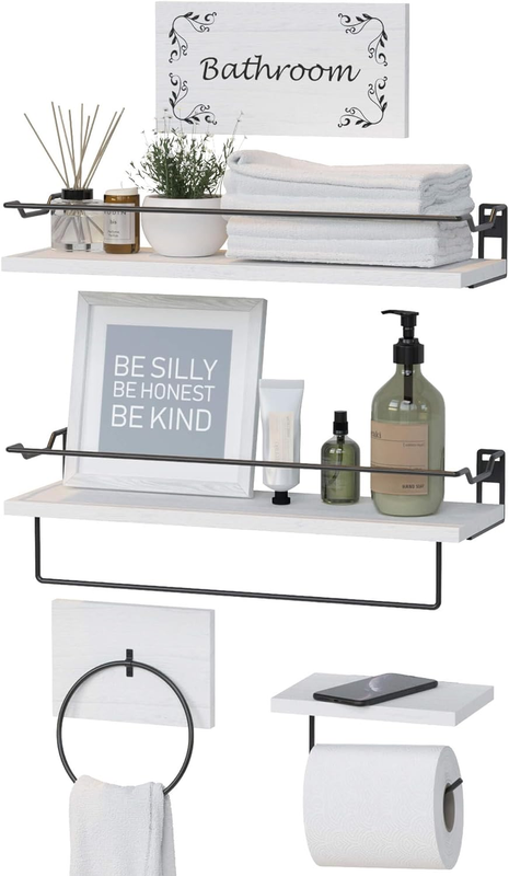 Bathroom Accessories Set of 5, Wall Mounted Floating Shelves