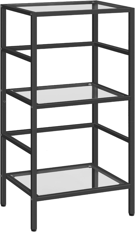 3-Tier Bookcase, Tempered Glass Bookshelves, Record Storage Rack with Side Fence