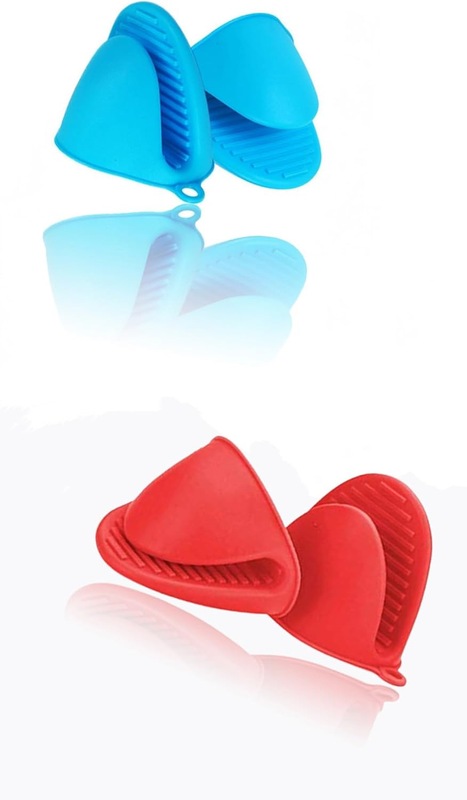 Heat Protected Silicone Oven Mitts, Mini Textured Grip Pot Holders, Secure Non-S