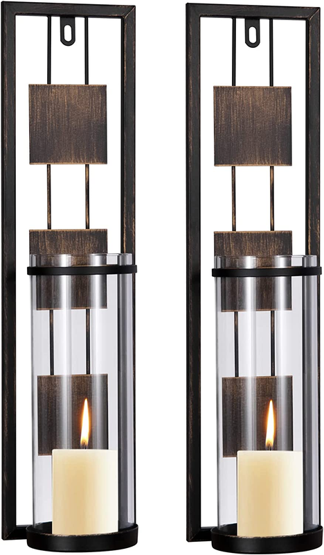Wall Sconces Set of 2 Wall Candle Holders Glass & Metal Hanging Candle Sconces W