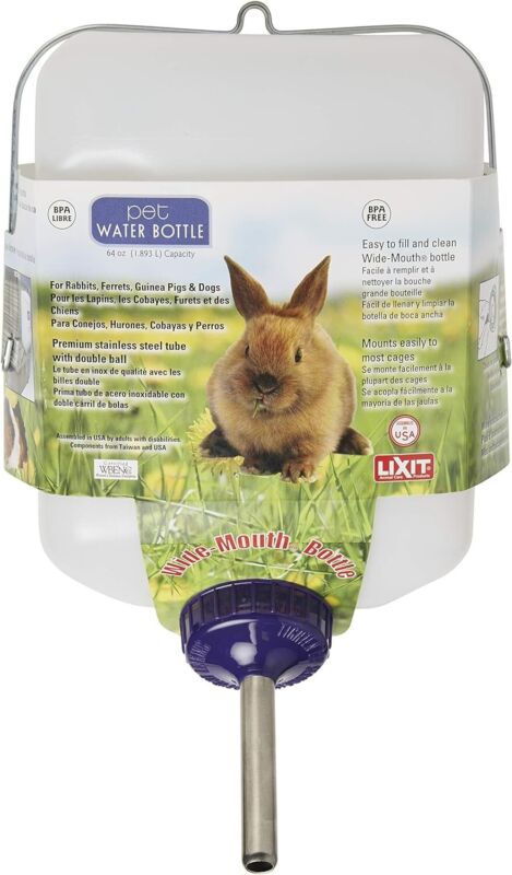 Lixit 64oz / Half Gallon Weather Resistant Water Bottle for Rabbits and Other