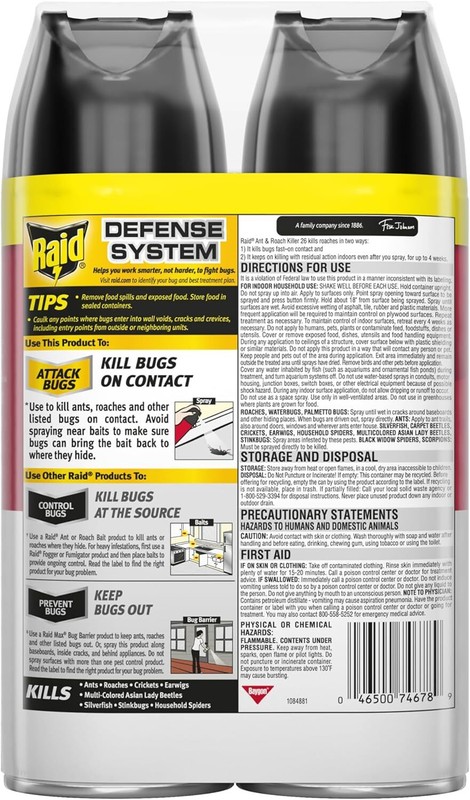 Raid® Ant & Roach Killer 26, Fragrance-Free Bug Spray, 17.5 fl. oz. 2 count. New