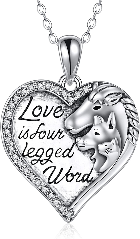 Horse Necklace Sterling Silver Heart Cat Dog Necklace for Women Jewelry Birthday