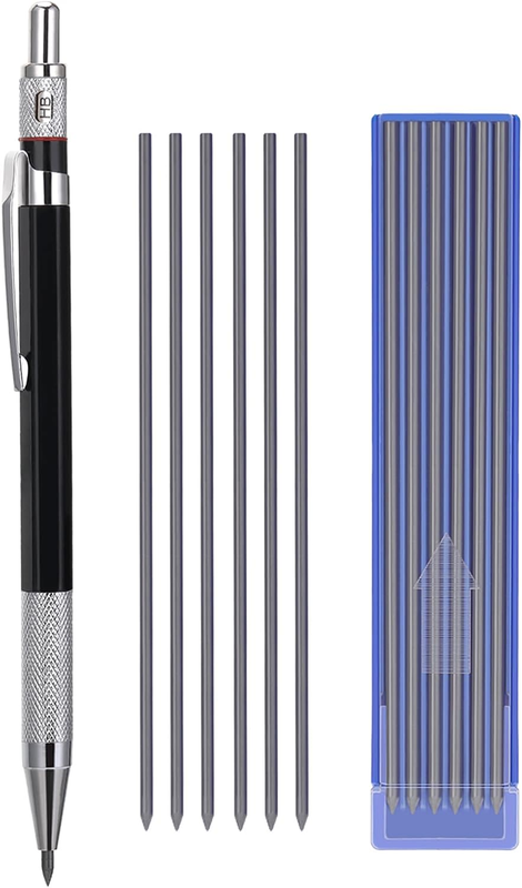 2mm Mechanical Carpenter Pencil Set with 12 Marker Refills Sharpener Woodworking