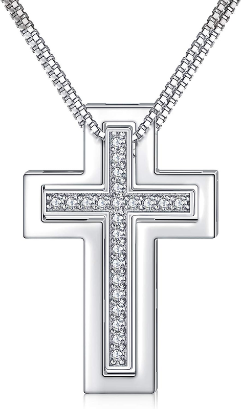 Matching Cross Sterling Silver Couple Necklace with Diamond Cut round ...