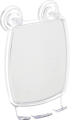 Idesign Plastic Power Lock Suction Shower Shaving Mirror with Razor Holder, Fog-